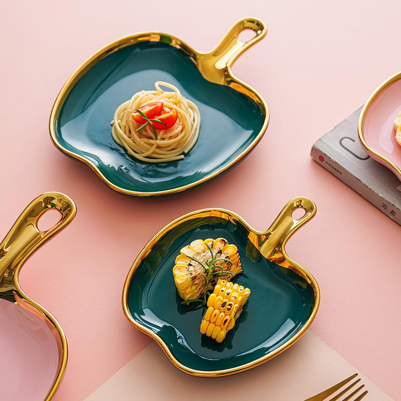 Creative Gold Edged Handle Ceramic Plate, Tableware, Dishes, Dessert Plate, Home Breakfast Plate, Kitchen, Restaurant Utensils