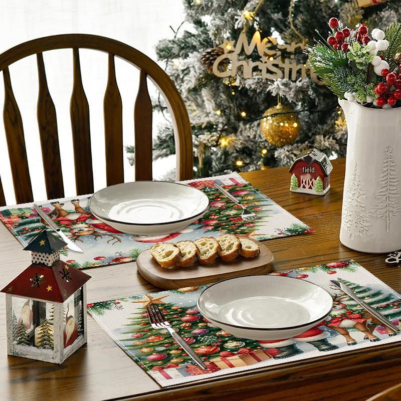Christmas Festival Table Mat: Heat-Resistant Kitchen Placemats and Printed Tablecloth
