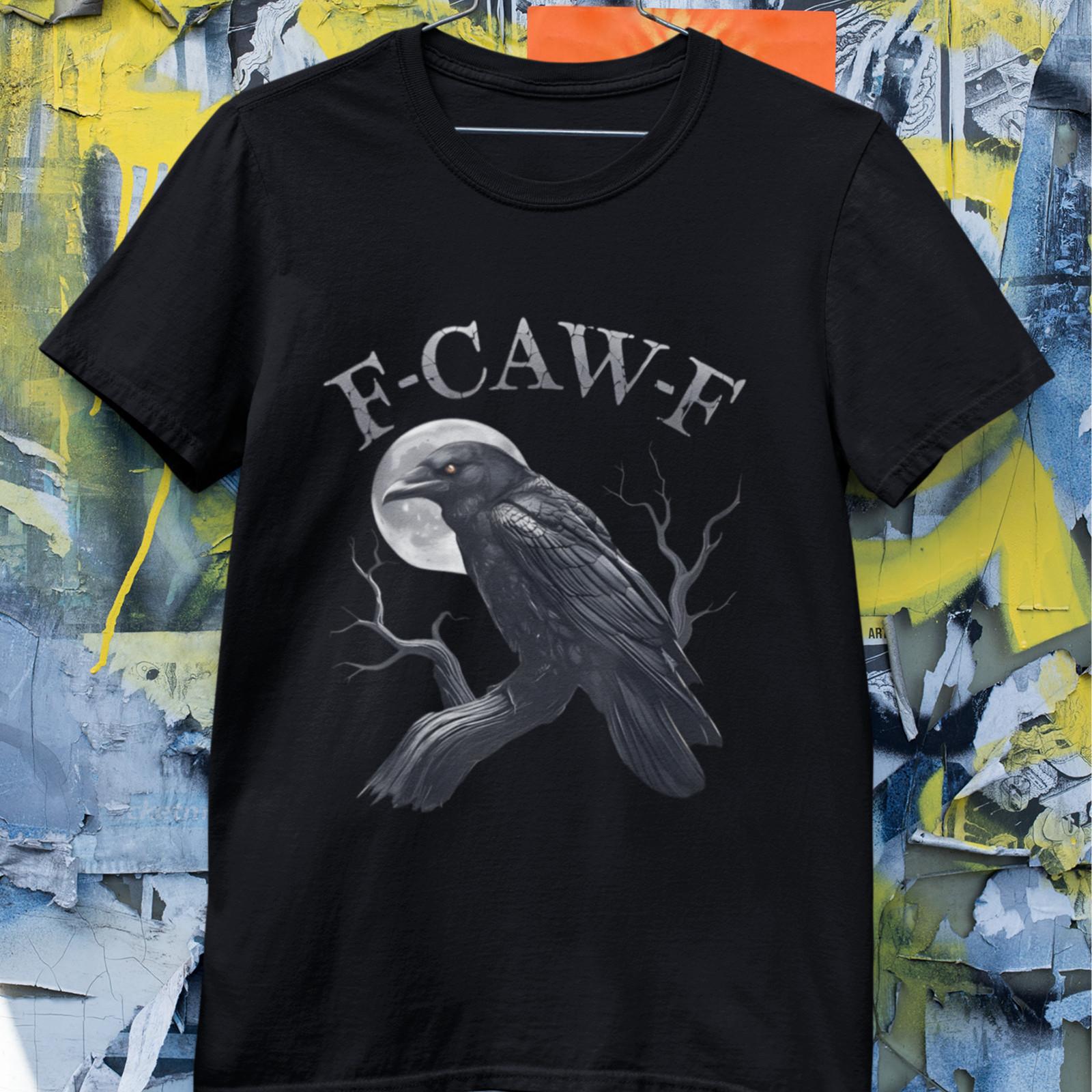 F-CAW-F Raven Crow Moon Gothic Graphic T-Shirt Dark Humor Tee L