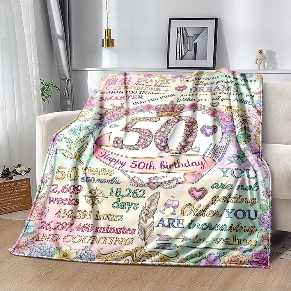 Glückliche 50. Geburtstag Feier Flanelldecke - Weich und geeignet für Sofas, Betten, Büros, Reisen, Alle Jahreszeiten, Tolles Geschenk für Feiertage und Geburtstage.