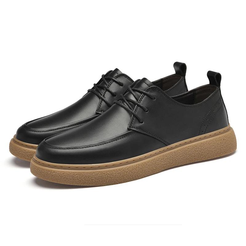 Marke Herren Echte Lederschuhe Lässige Leder Flache Designer Vulkanisierte Schuhe Britischer Stil Dicke Sohle Bequeme Lauf-Sneakers