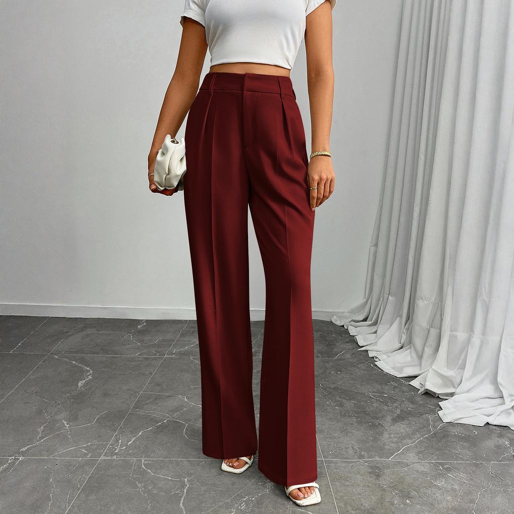 Pantalones de Traje Casuales de Negocios para Mujer de Cintura Alta Sueltos Rectos de Pierna Ancha