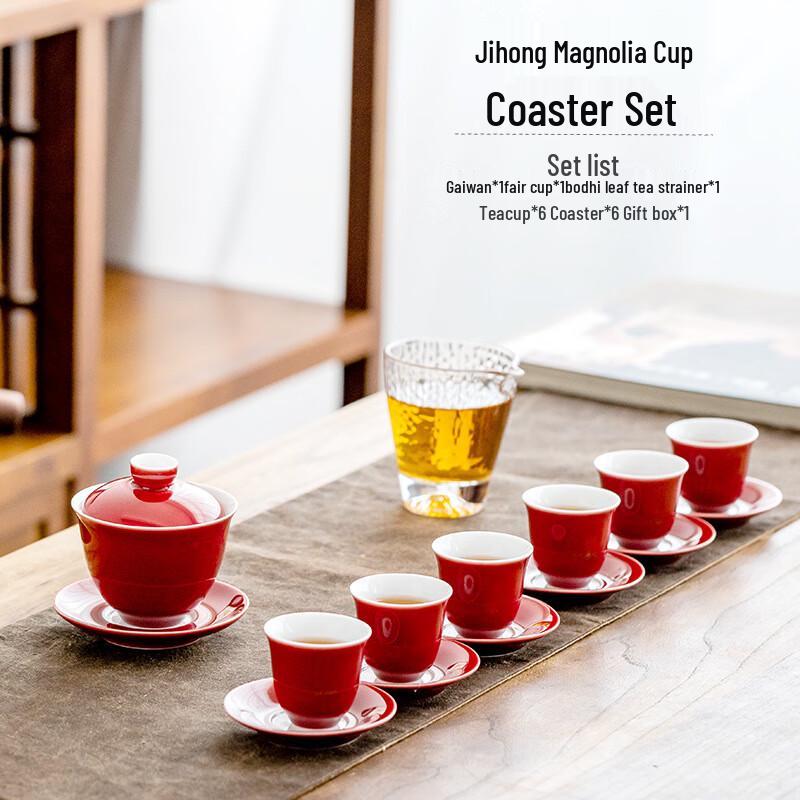 

Ji Red Dehua Ceramic Gaiwan Tea Set