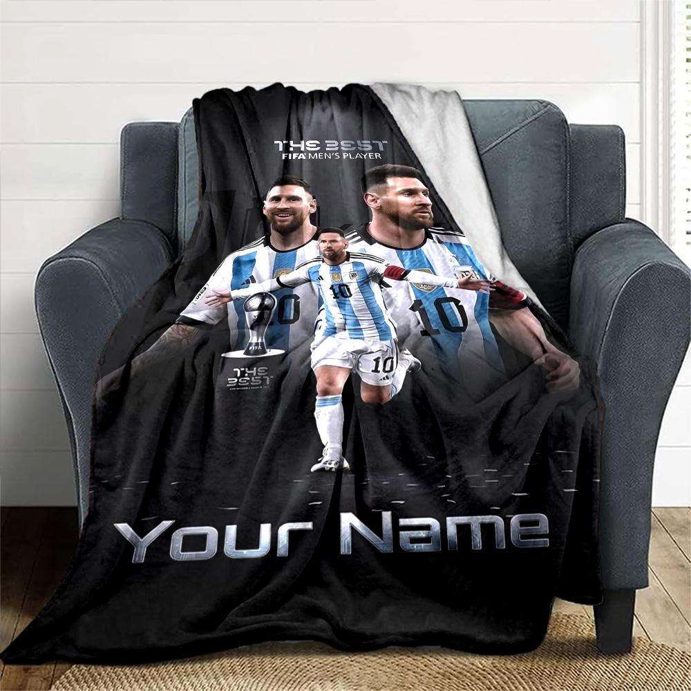 Football Messi Customize Text Blanket Lightweight Customizable Blanket Ultra-Soft Perfect for Office Chair Livingroom Sofa Home Decor