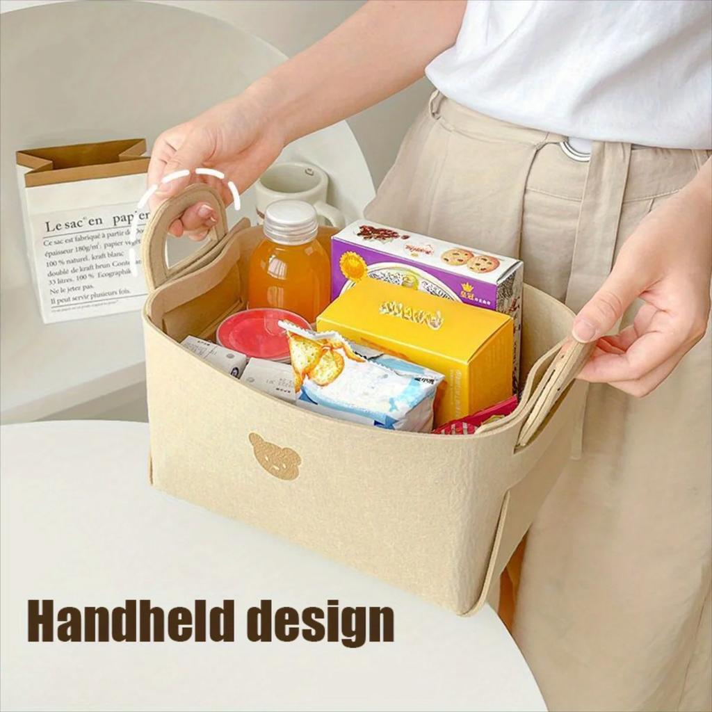 1-4PCS Bear Felt Storage Basket Snacks Toys Storage Basket Large Capacity Foldable Clothes Organizer Desktop Sundry Organizer