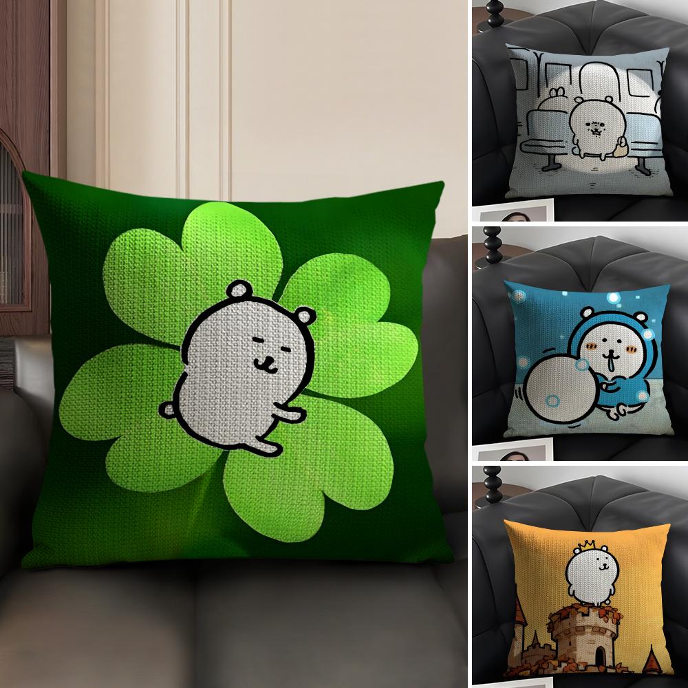 JJokes BearR Cartoon Cushion Cover Natural Linen Organic Fabric DoubleSided Printing Sofa Home Decor Gift Pillow Case
