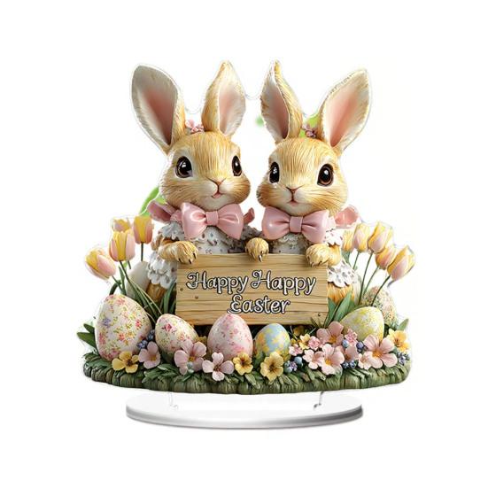 Easter 2D Bunny Acrylic Ornament Eggs Rabbit Table Sign Home Living Room Holiday Party Tabletop Animal