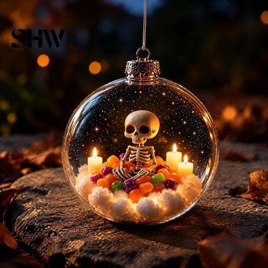 Halloween Hanging Decoration Glowing Sphere, Lighted Clear Ball Ornament, Cute Witch Seasonal Home Cat, LED for Indoor Mantel Party Decor Garden