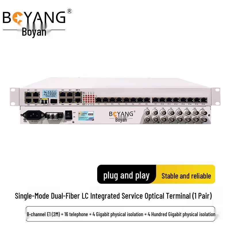 

BOYANG 8E1+16P+4x100M+4xGigabit Fiber Optic Multiplexer