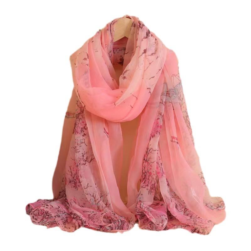 Spring and Autumn Shawl Women's Sunscreen Scarf White with Long Soft Gauze Summer Seaside Large Beach Scarf Travel Silk Scarf