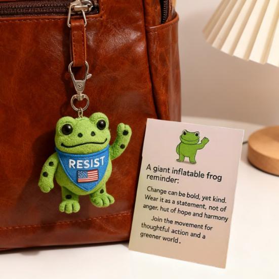 Frog Plush Keychain Soft Portable Eco-Friendly Reminder Toy with Inspiring Card Resist Change Message