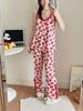 2023 Summer Women's Retro Floral Spaghetti Strap Long Pants Pajamas