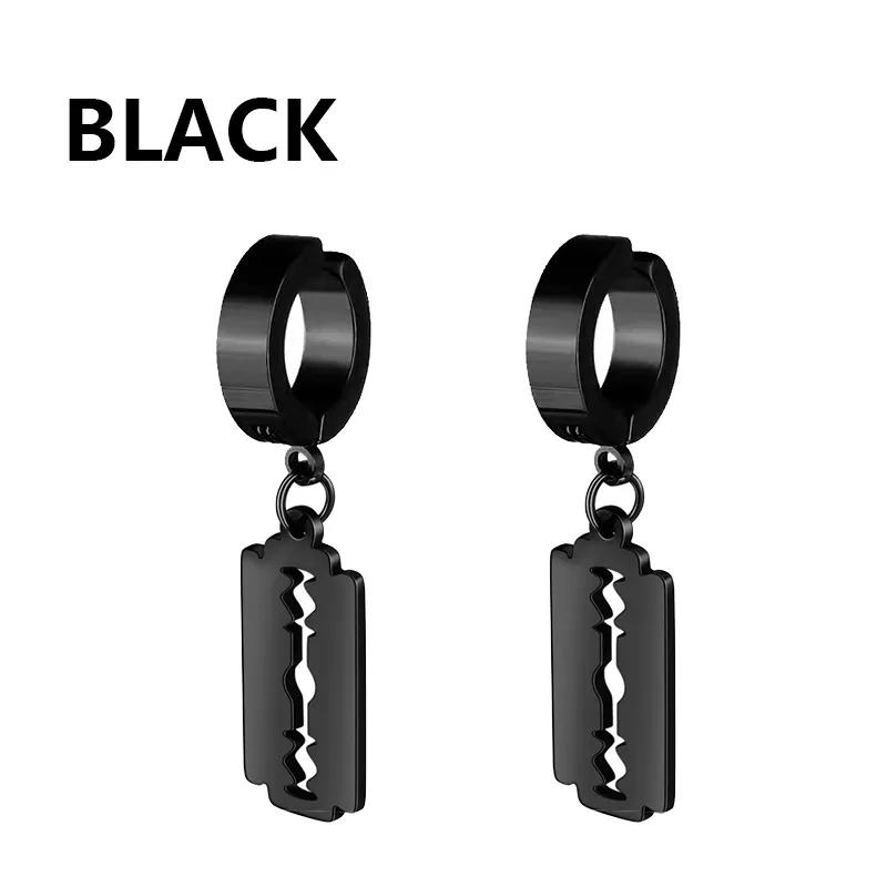 1Pair Punk Gothic Stainless Steel Stud Earring Creative Blade Pendant Punk Rock Razor Blade Earrings Gothic Hip-hop Ear Zircon