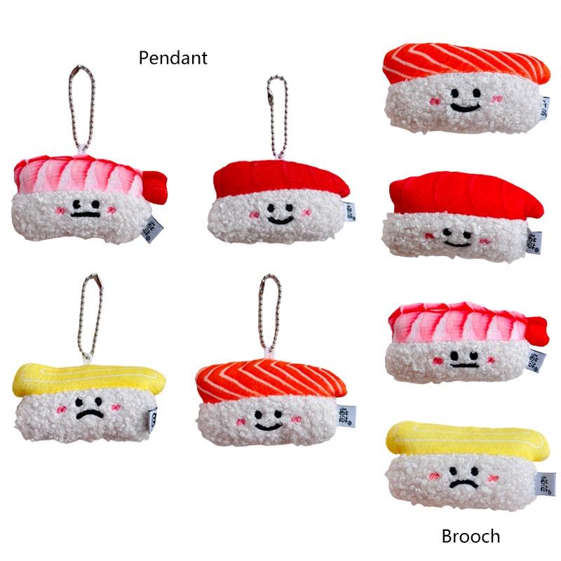 Authentic Salmon And Sweet Shrimp Sushi Plush Pendant Pin Cute And Funny Cartoon Food Hanging Decoration Gift Sushi Pendant)