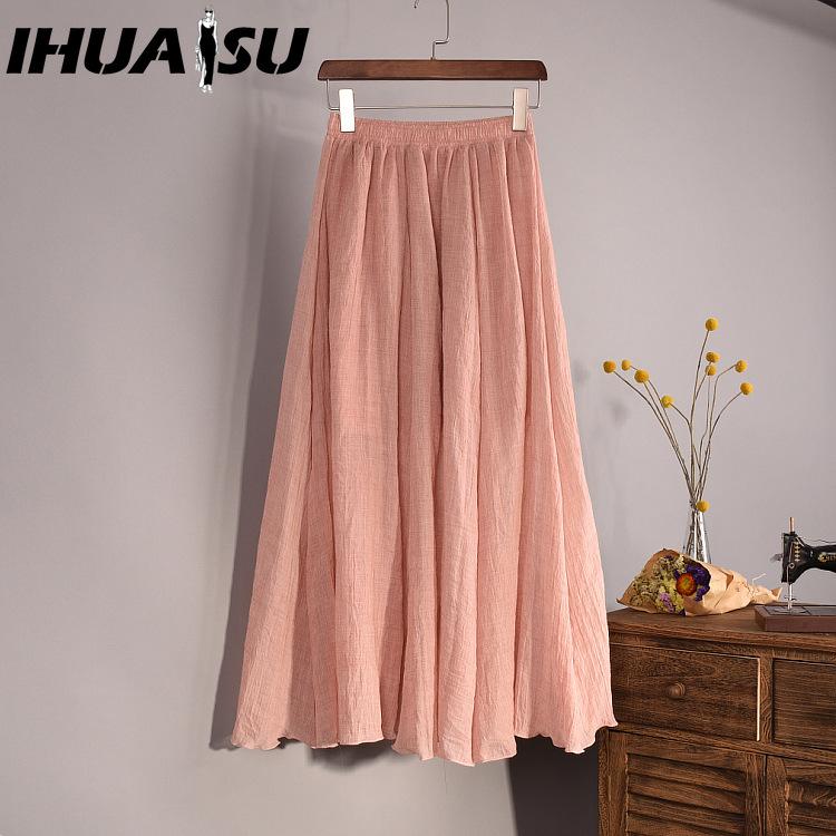 IHUASU Women's Fashion Casual Solid Color Print Summer Spring Skirt