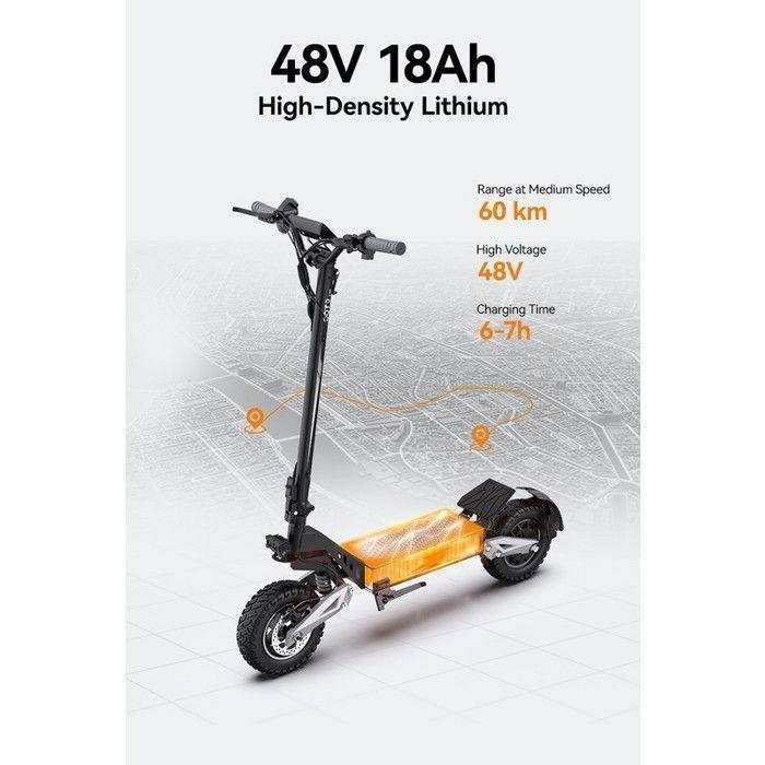 OOTD T10 - Trottinette Electrique Pliable - Batterie 48 V 18 Ah - Maximale 50 Km/h - 11'' Pouces - Moteur 900 W - Autonomie 60 Km