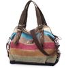 Canvas Handbag Multi-Color Striped Lattice Cross Body Shoulder Purse Bag Tote-Handbag for Women