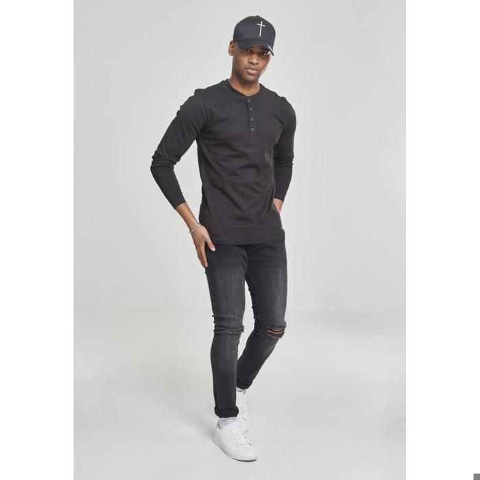 T-shirt - Urban Classics - Henley - Manches longues - 90% Coton - Couleur Noir