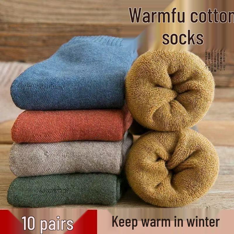 Warme Dicke Baumwollsocken: Damen Samt Wadenlange Frottee-Socken & Herren Schwarze Kniehohe Frottee-Socken