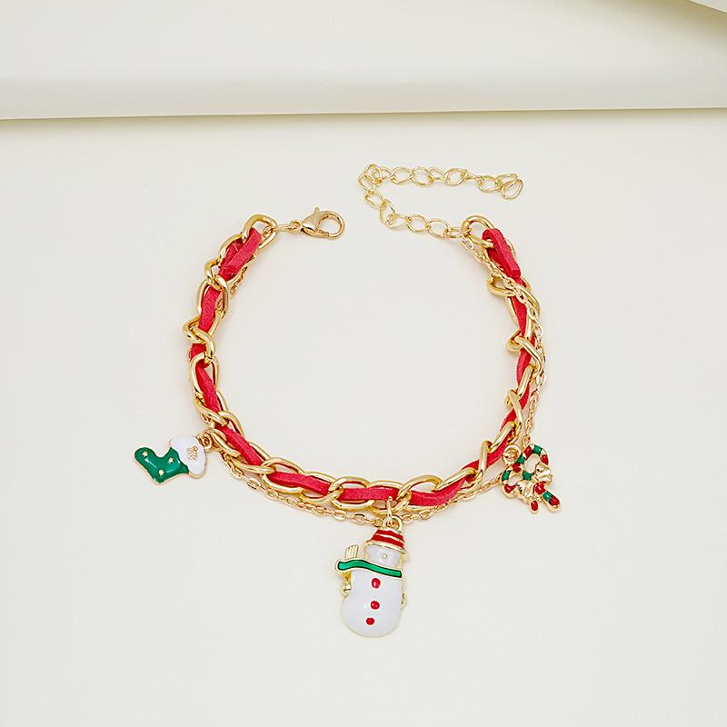 Christmas Bracelet Dripping Oil Christmas Tree Snowman Cane Pendant Multi-Layer Chain Bracelet Hand Jewelry Women