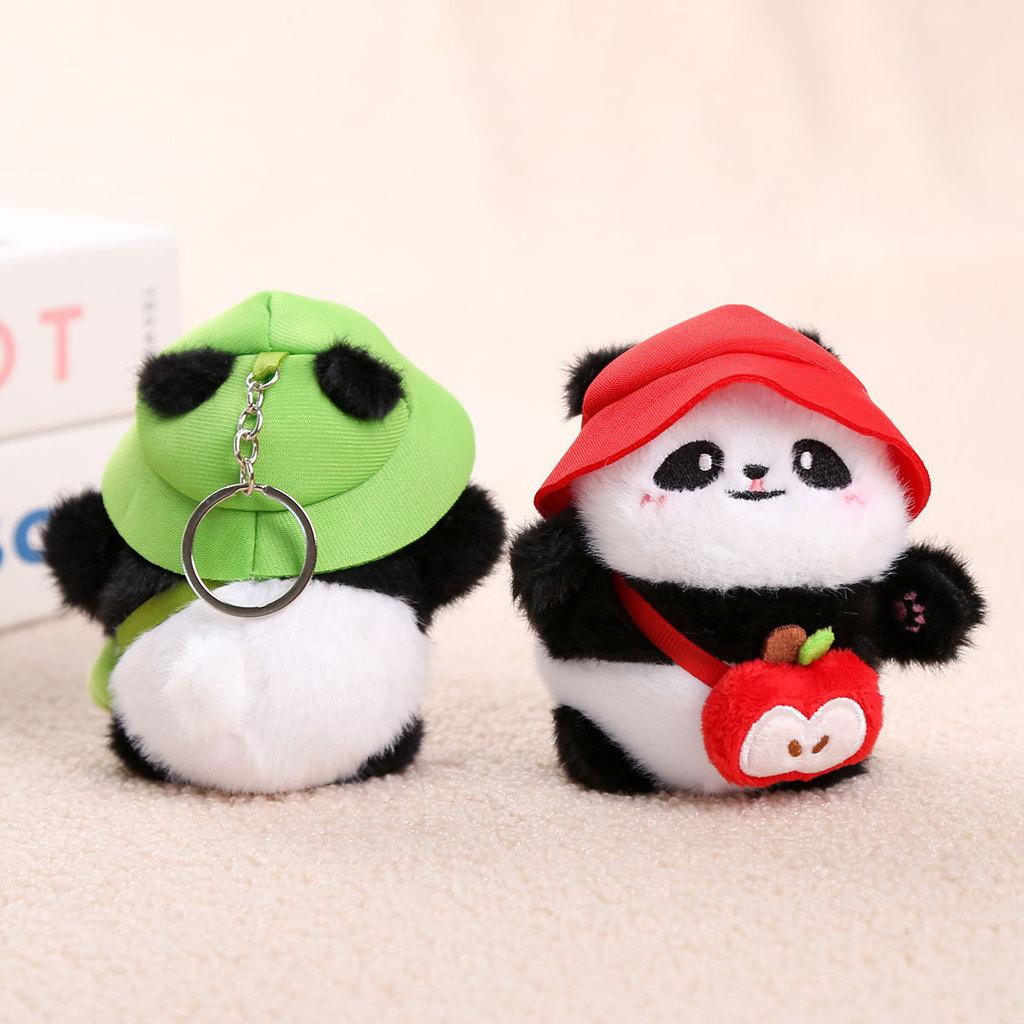 Short Plush Panda Charm With Hat For School Bag Decoration