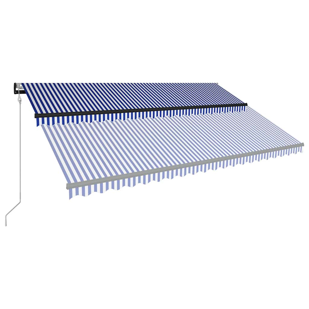 Retractable Awning with Wind Sensor & LED Lights 500 X 300 Cm Blue and White