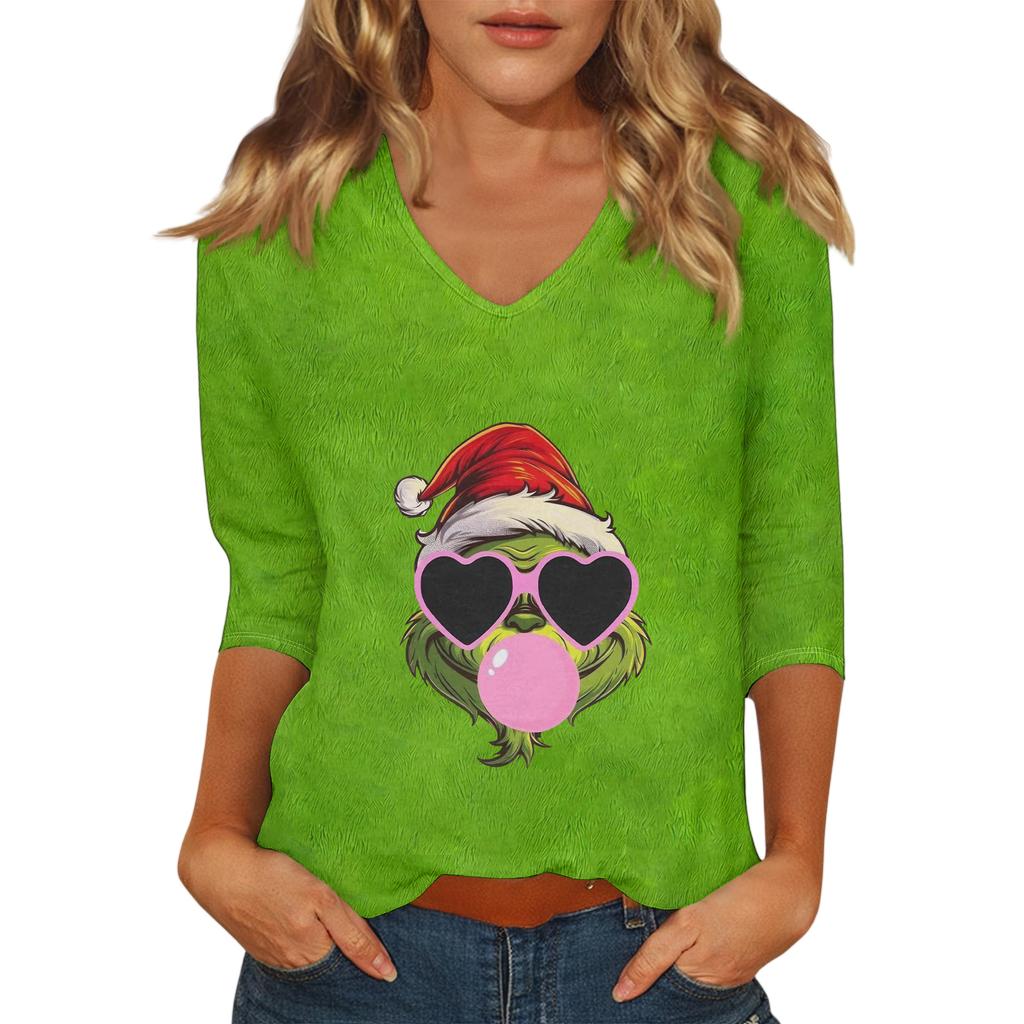 Women's Casual Fashionable Sexy Comfortable V-Neck Christmas Three-Quarter Sleeve Top