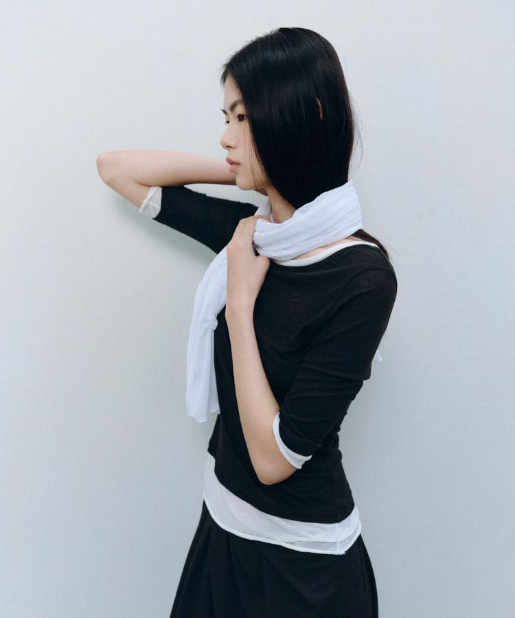 Kasel Layered Half Sleeve T-Shirt, Black
