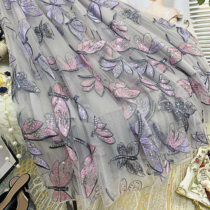 Women Spring Fall High Waist All Match Butterfly Mesh A Line Skirt