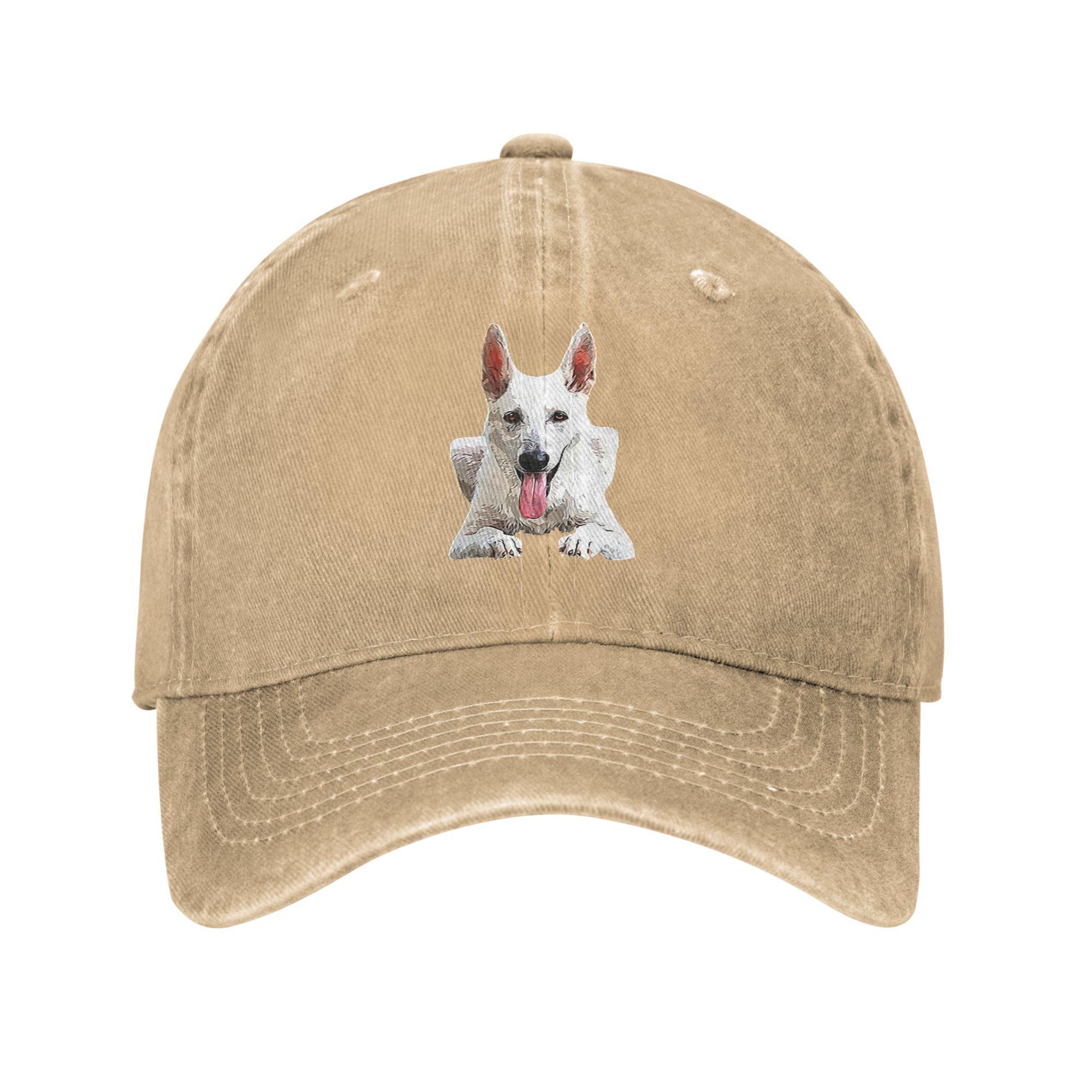 

White Swiss Shepherd White German Shepherd Denim Cap Casual Baseball Caps Adjustable Hat Summer Unisex Baseball Hats One Size