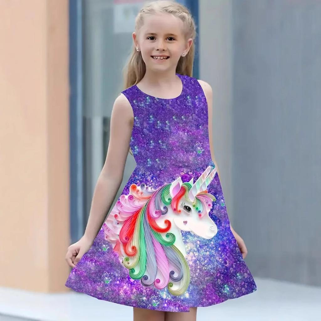 Verano nuevos modelos de impresión digital 3D de vestidos de princesa de niñas lindas de estilo extranjero