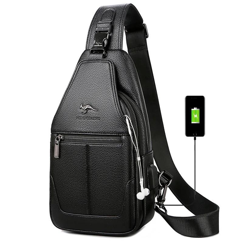 

New large capacity backpack men s chest bag, business casual portable USB men s bag, wear-resistant 16x6x32cm темно-коричневого кольору
