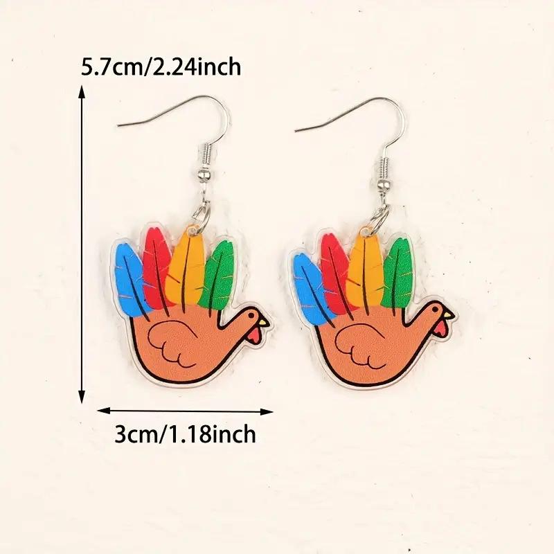 Cross-border Thanksgiving Turkey Earrings Flat Acrylic European and American Fashion Colored Feather Animal Earrings Women's Earrings