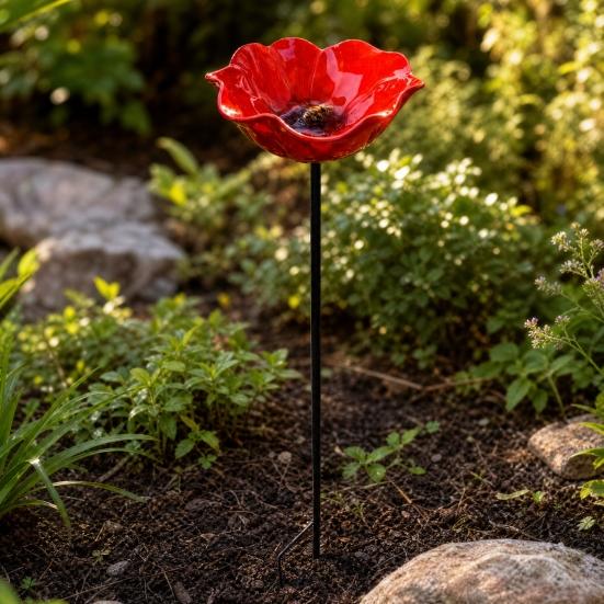 2Pcs Flower Stake Bird Garden Stake Outdoor Bath Metal Flower Bird Bath Pollinator