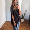 Women's Round Neck Short Sleeve Tee Loose Fit Casual Solid Lace Asymmetric Hem Blouse