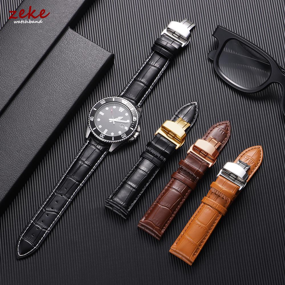 Butterfly Buckle Genuine Calfskin Leather Watch Starp 12/13/14/15/16/17/18/19/20/21/22/23/24mm Universal Replacment Watch Bands