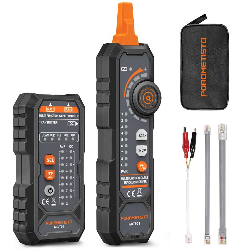 POROMETISTO MCT01 Тестер сетевого кабеля POE-тест Обжимка QC Обнаружение обрыва Трассировщик кабеля Cat5 Cat6 Трассировщик сетевого провода