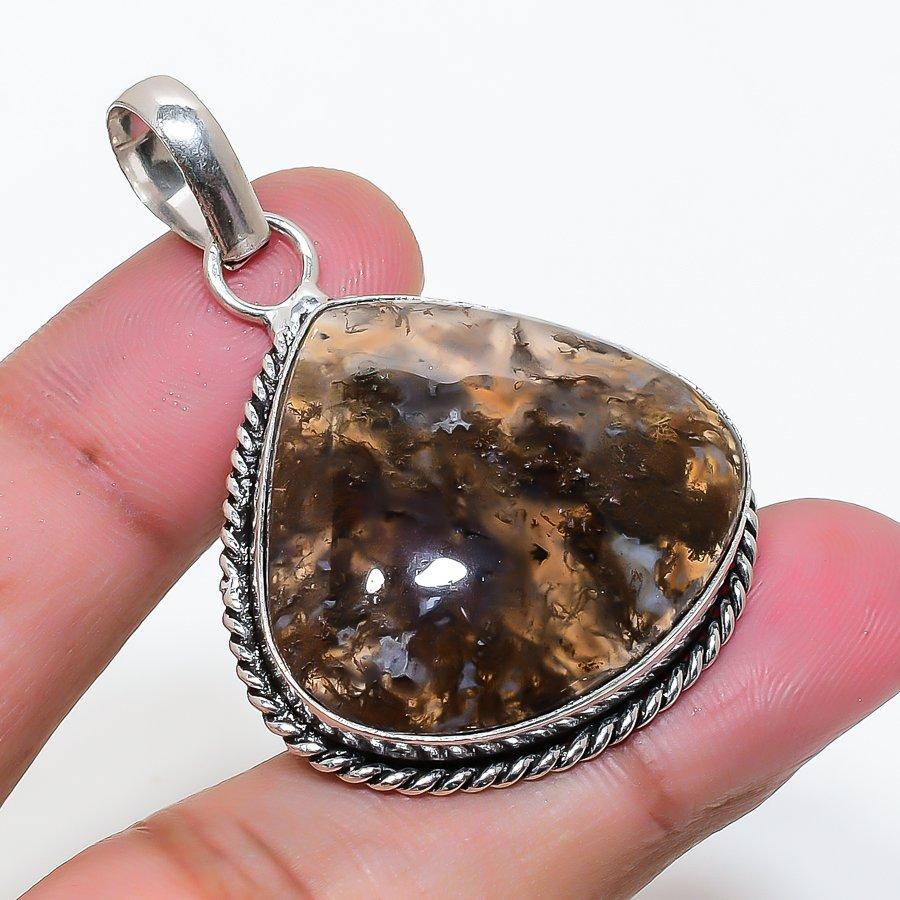 Natural Tube Agate Gemstone 925 Sterling Silver Jewelry Pendant 1.89" AP-16071