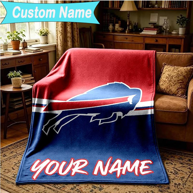 1PC Custom Name Blanket Buffalo Basketball Logo Flannel Blankets Patterns Throw Blanket All-Season Soft Gift for Couch, Bed, Camping, Birthday Gifts