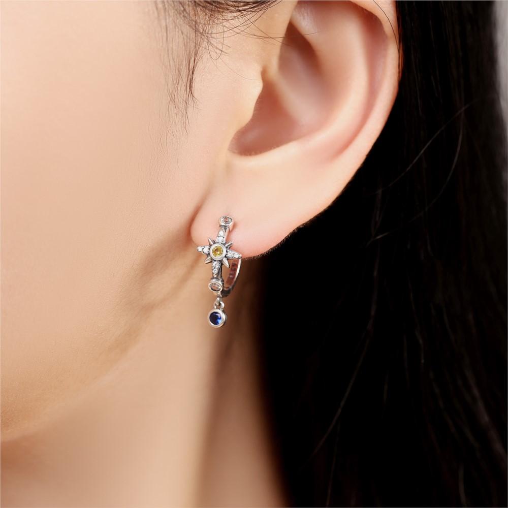 925 Silver Mysterious Star Moon Earrings Jewelry Versatile Hoop Earrings For Women Jewelry Birthday Party Fine Gifts