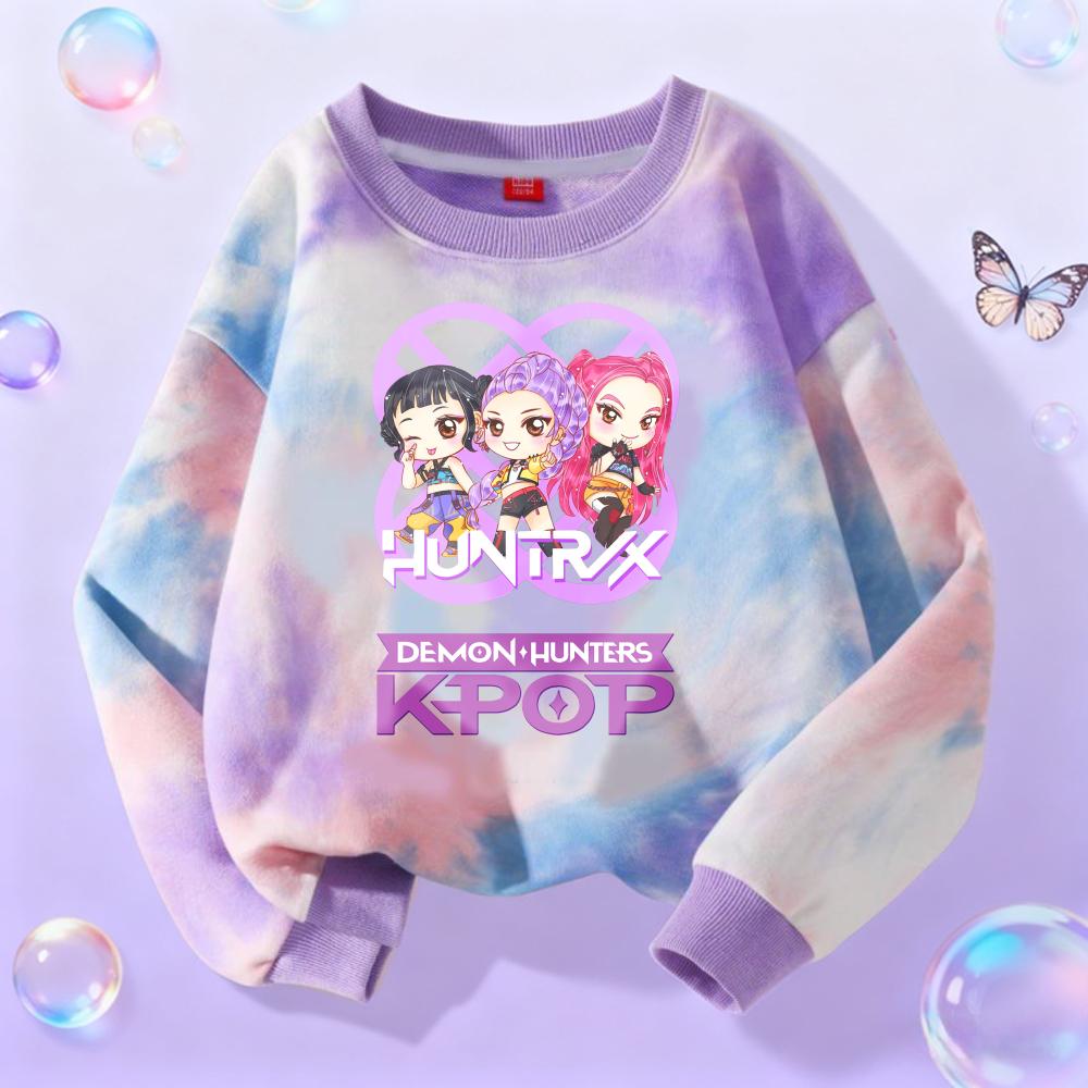 KPop Demon Hunters Long Sleeve Girls Trend Leisure Tops Anime Cartoon Spring Autumn Clothes Tie-dye Versatile Sweatshirt