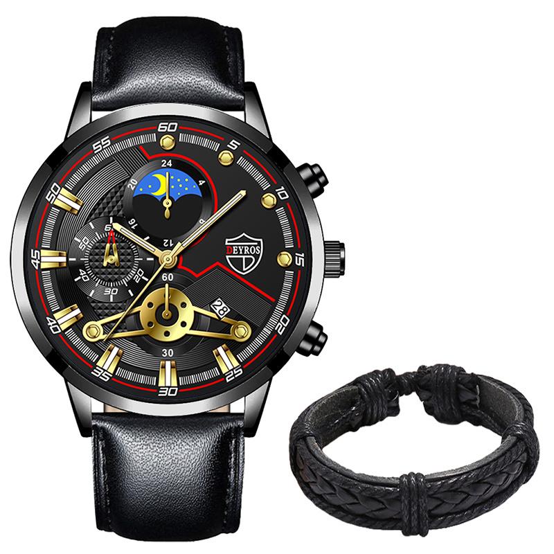 Fashion Mens Watches for Men Business Black Leather Quartz Wristwatch Calendar Male Luxury Casual Sports Bracelet Luminous Clock