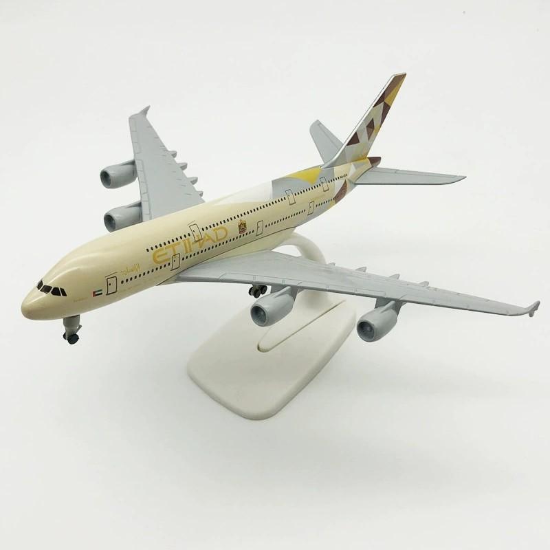 20CM A380 Etihad Airways Diecast Alloy Aircraft Model Model With Wheel Airplane Stand Collectible Display Decor