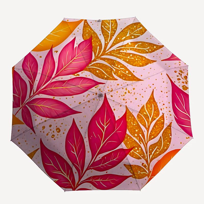 

1pc Autumn Leaves Automatic Folding Umbrella - Compact 8-Rib Design, Durable Plastic & Iron, Festive Gift, Compact Umbrellan039