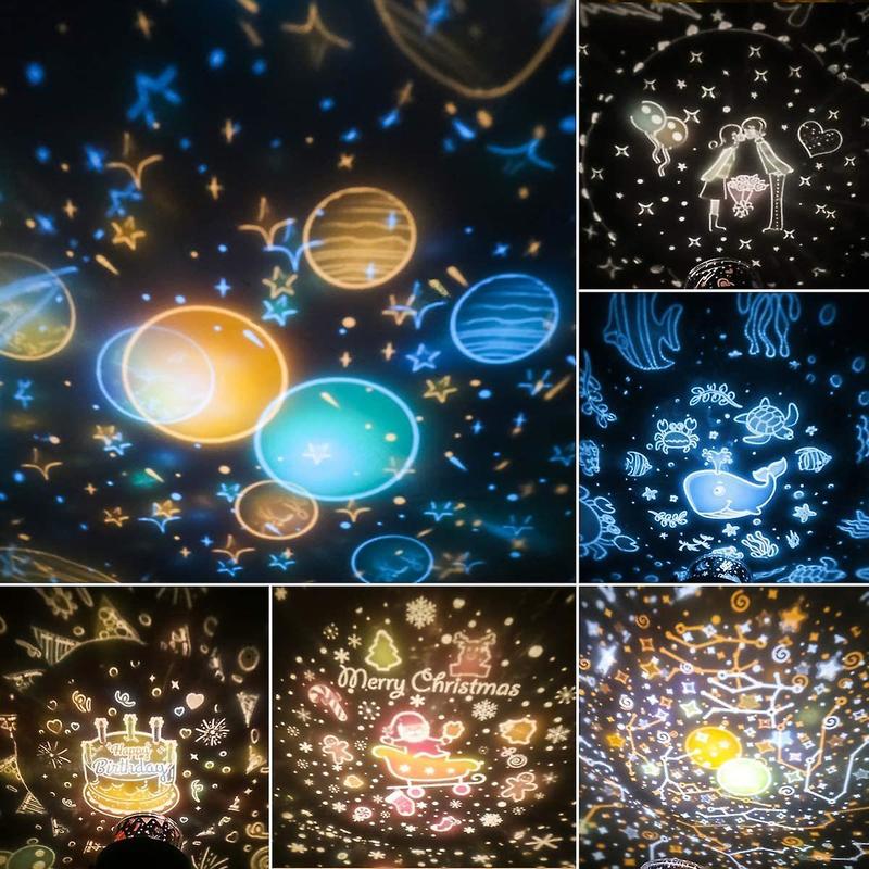 Night Star Projector for Kids, 360° Musical Rotation Night Light + Timer + Pilot + 6 Colors, LED Baby Sky Night Light for Birthday, Christmas