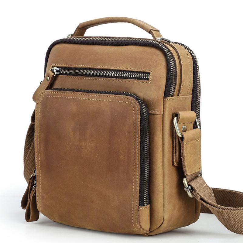 Neuer Eingang Herren Vintage Crazy Horse Rindsleder Echtleder Tasche Multifunktional Dual-Use Lässige Handtasche Schulter Crossbody Tägliche Umhängetasche