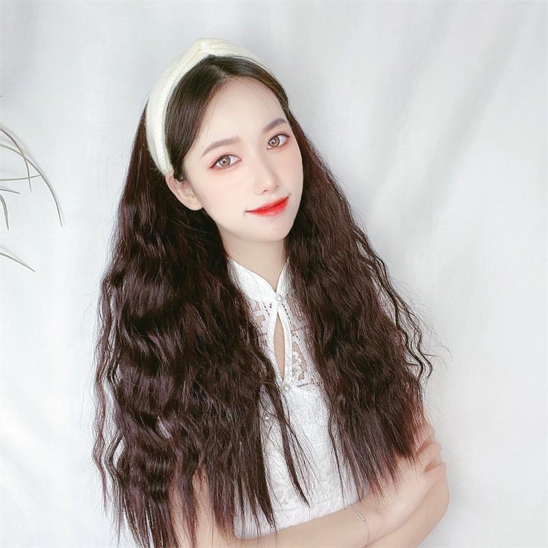 Wigs Women's Long Hair Corn Perm Headband Half Head Net Red Goods Integrated Non-trace Wool Roll Wig Set