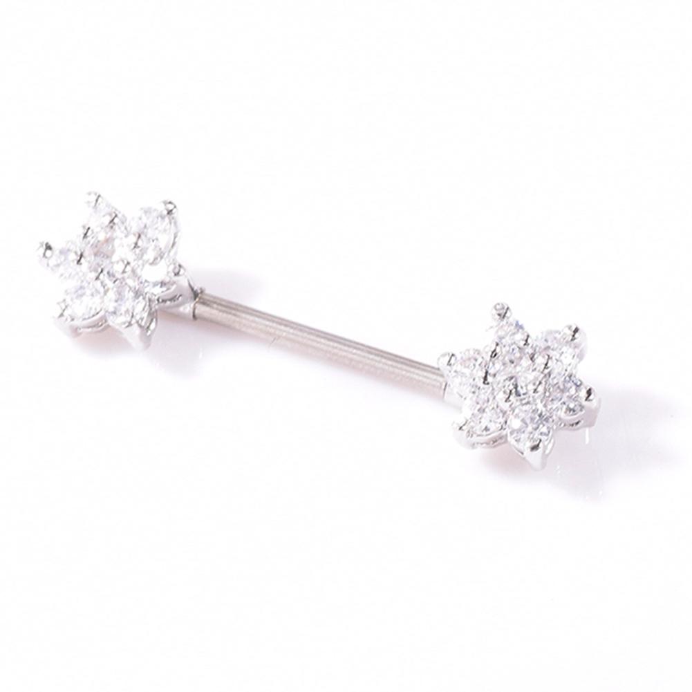 Sexy Body Piercing Jewelry Surgical Steel Zircon Flower Nipple Ring(Silver)