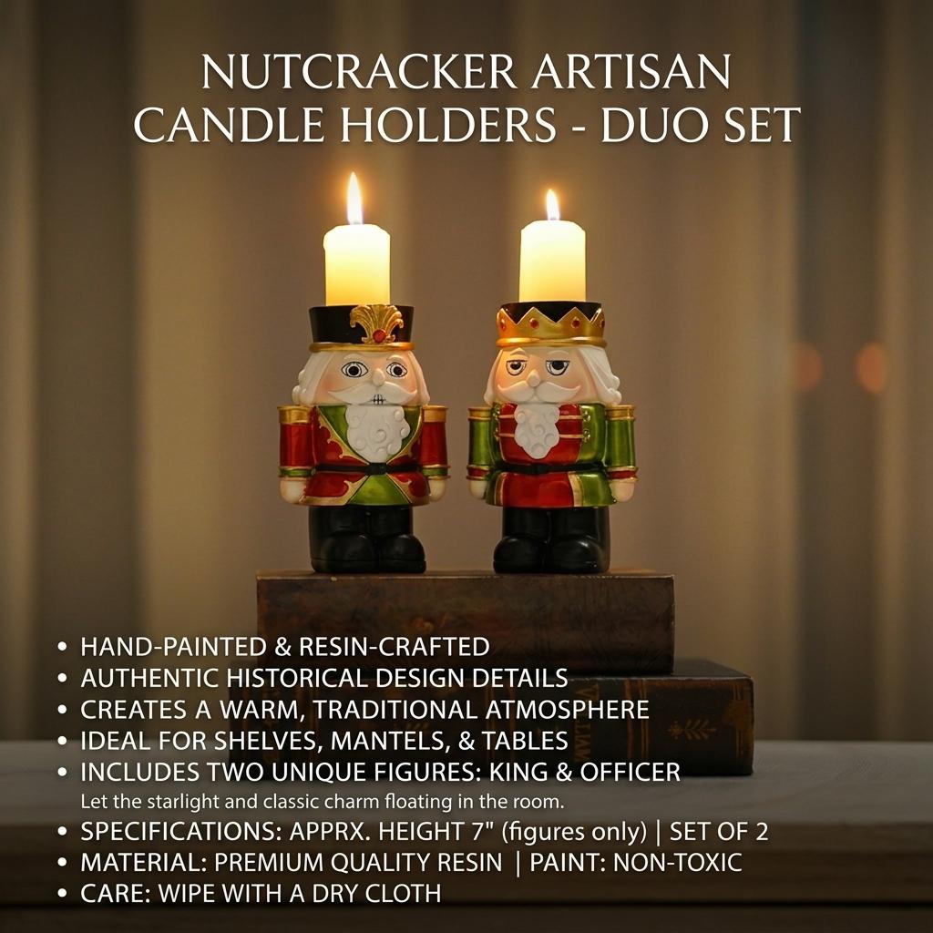 Nutcracker Candle Holder Set of 2 Resin Hand‑Painted Christmas Nutcracker Figurine Candle Holders for Xmas Table Mantel Decor red/green