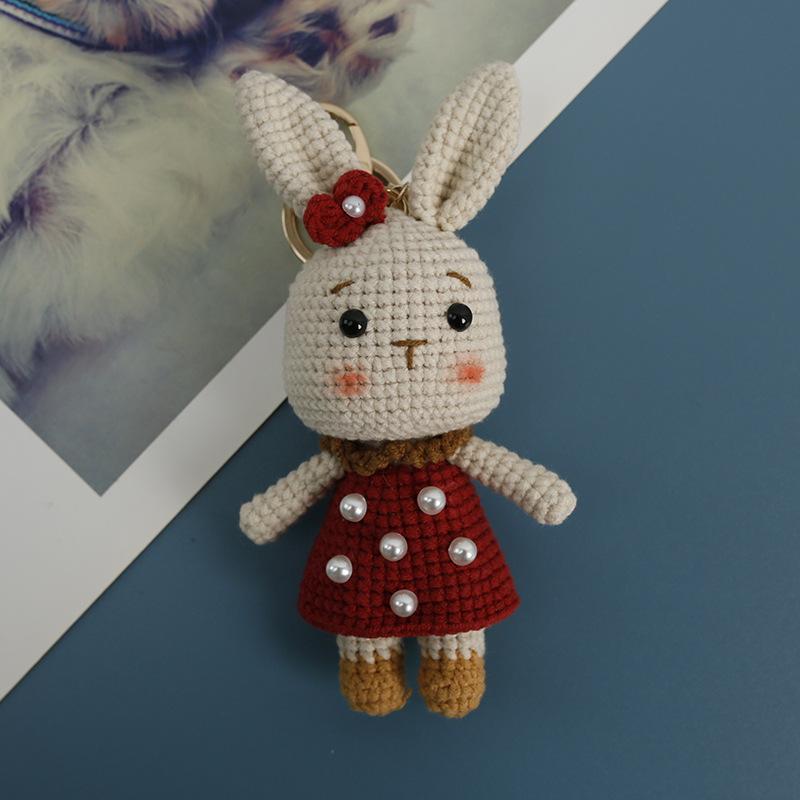 Handmaking Crochet Rabbit Doll Keychain For Gifts Cute Animal Doll Crochet Keychains Knitting Kitten Keyrings Custom